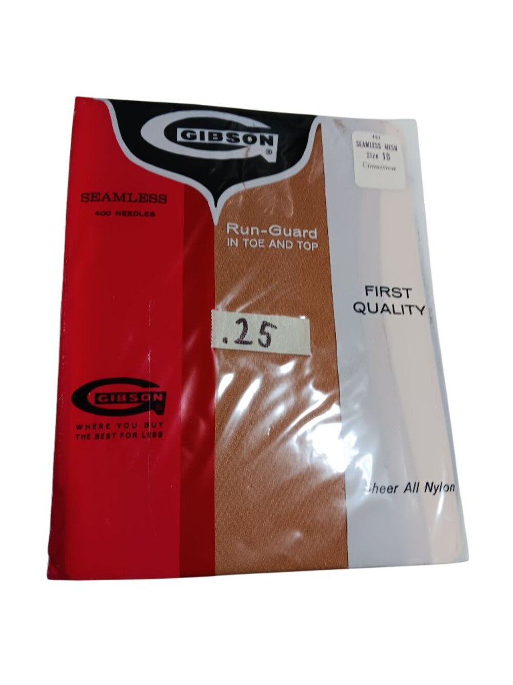 Vtg Stockings Gibson Seamless Mesh Size 10 Cinnamon Nylon Run-Guard Toe & Top
